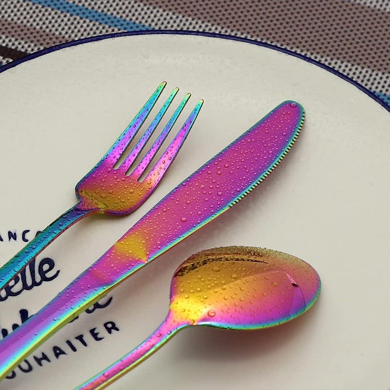 ECAPT Stainless Steel Rainbow Utensil Set Cutlery Set with Spoon and Knife Dinnerware for Kids Adults Wedding Gift - Image 4