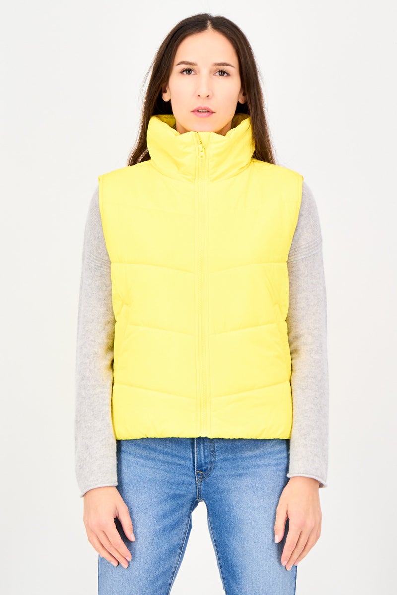 VANS Women Solid Sleeveless Vest Jacket, Yellow - Image 1