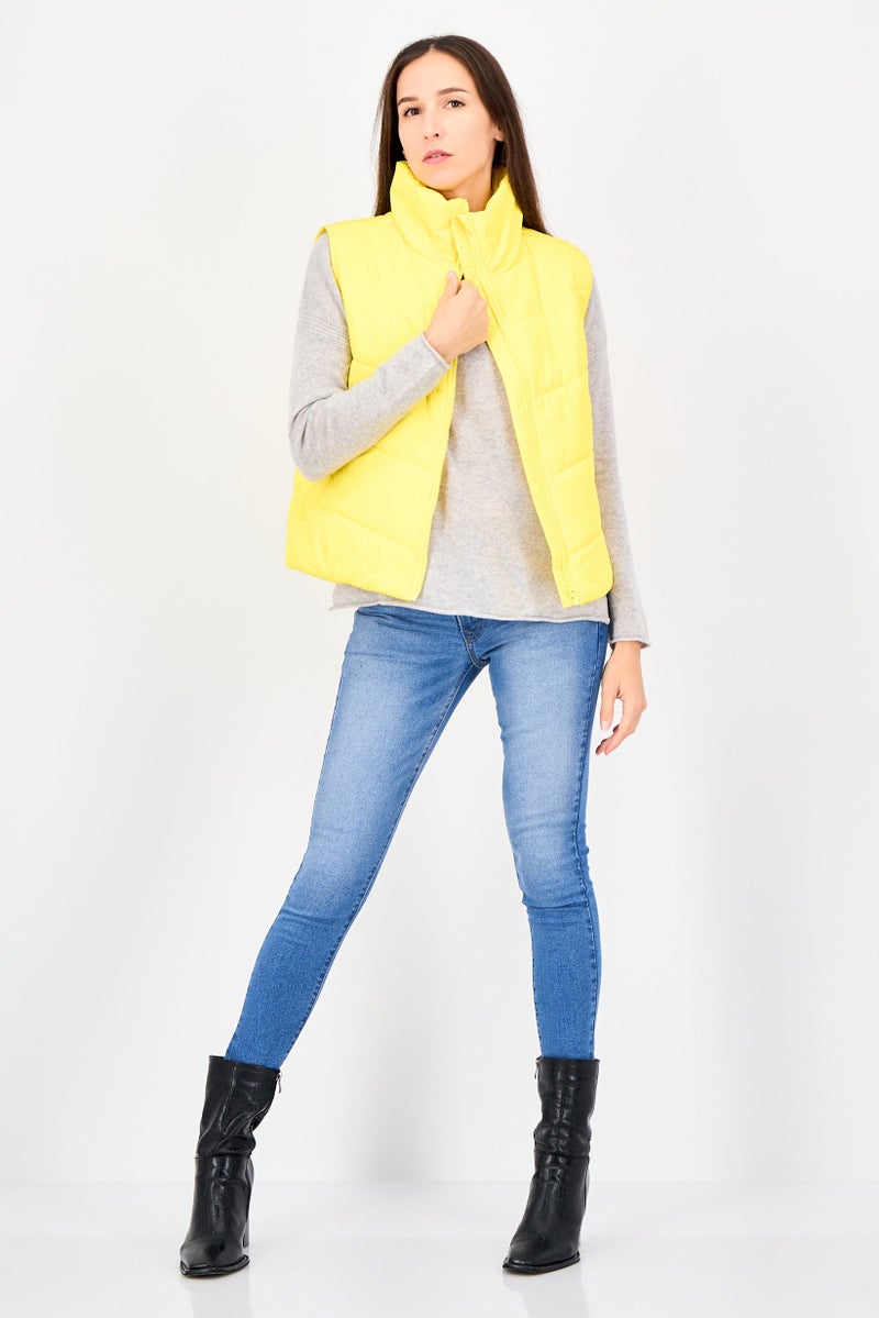 VANS Women Solid Sleeveless Vest Jacket, Yellow - Image 4