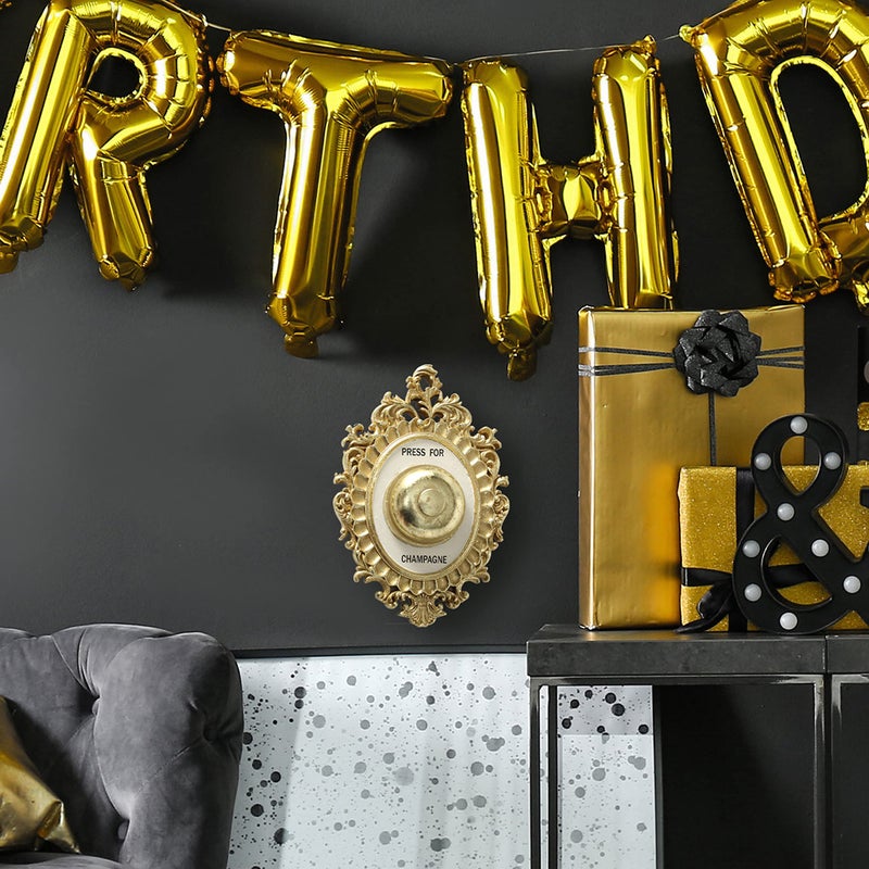 WHW Whole House Worlds Grand Hotel Decorative Door Bell, Champagne Theme, Ornamental Plaque, Non-Working Ringer, 9 Tall x 5.5 Inches Wide, Metallic Gold and White Painted Polyresin - Image 5