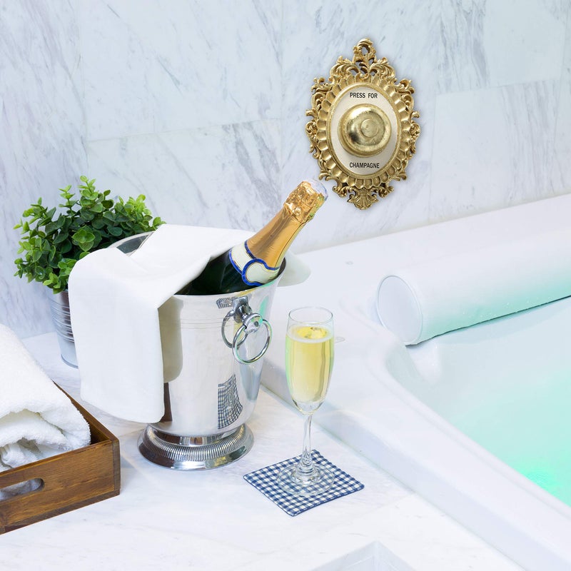 WHW Whole House Worlds Grand Hotel Decorative Door Bell, Champagne Theme, Ornamental Plaque, Non-Working Ringer, 9 Tall x 5.5 Inches Wide, Metallic Gold and White Painted Polyresin - Image 2