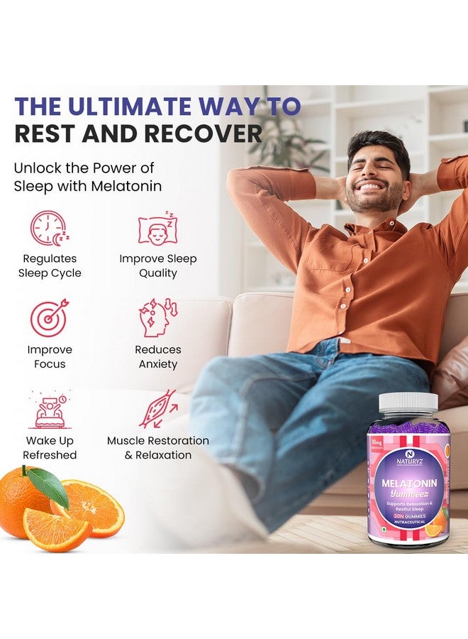 NATURYZ ناتوريز يميز جوميز ميلاتونين 10 ملغ للنوم - غير مسبب للإدمان | بدون سكر مضاف | جذر فاليريان، بابونج | تحسين جودة النوم لليالي هادئة، استيقظ منتعشًا ونشيطًا - 30 جوميز (نكهة البرتقال) - Image 5