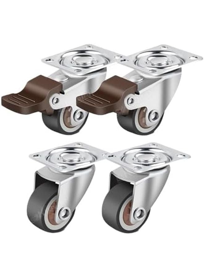 2 Inch Heavy Duty Caster Wheels Set of 4 Rubber Swivel Castors 2 Movable 2 Brake - Image 2