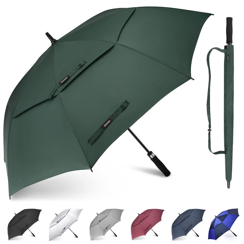 Gonex 62 Inch Extra Large Golf Umbrella, Automatic Open Travel Rain Umbrella with Windproof Water Resistant Double Canopy, Oversize Vented Umbrellas for 2-3 Men and UV Protection, Dark Green - Image 1