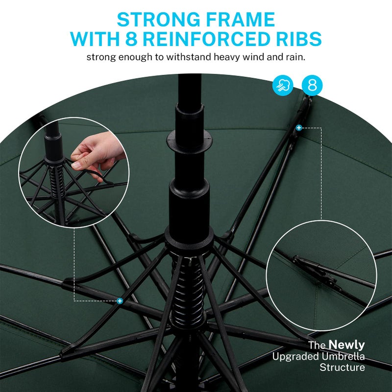 Gonex 62 Inch Extra Large Golf Umbrella, Automatic Open Travel Rain Umbrella with Windproof Water Resistant Double Canopy, Oversize Vented Umbrellas for 2-3 Men and UV Protection, Dark Green - Image 2