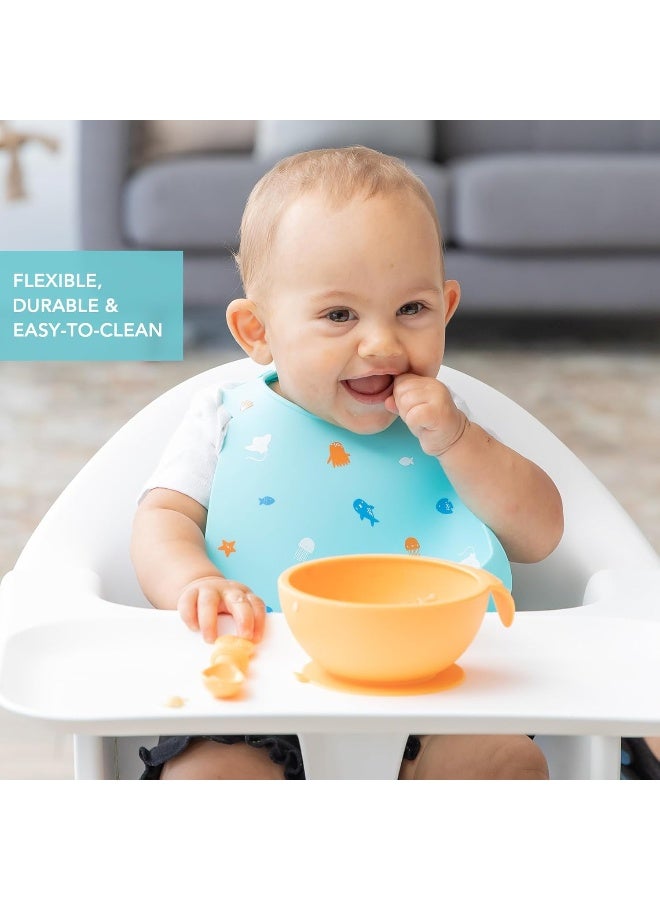 Bumkins Bibs, Silicone Pocket for Babies, Baby Bib for Girl or Boy, for 6-24 Months Up to Toddler, Essential Must Have for Eating, Feeding, Baby Led Weaning Supplies, Mess Saving, Ocean Life Blue - Image 4