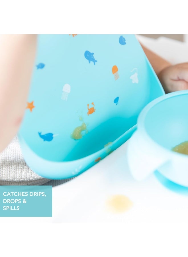 Bumkins Bibs, Silicone Pocket for Babies, Baby Bib for Girl or Boy, for 6-24 Months Up to Toddler, Essential Must Have for Eating, Feeding, Baby Led Weaning Supplies, Mess Saving, Ocean Life Blue - Image 3