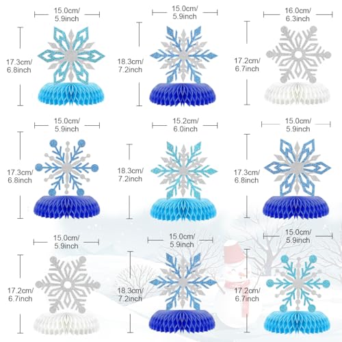 Moitkptt 9Pcs Winter Wonderland Decorations 3D Snowflake Honeycomb Table Centerpieces for Frozen Winter Blue White Theme Christmas Baby Shower Birthday Party Supplies Snowflake - Image 5