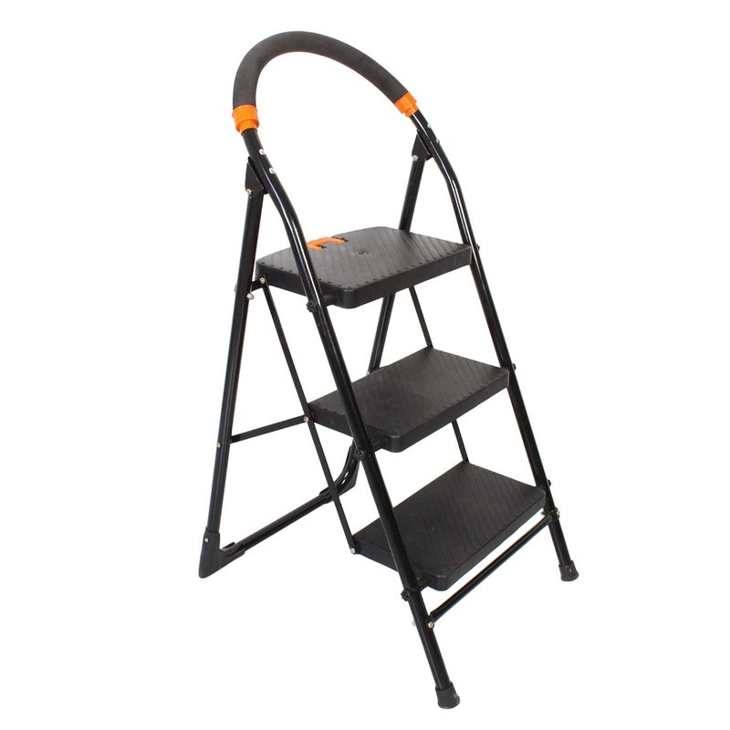 OBBO OBBO Nishika 3Step Heavy Duty Steel Ladder for Home Office Use Wide Steps Top Platform AntiSlip AntiSkid Shoes MultiPurpose Step Stool for Industrial Home Use Black  - Image 1