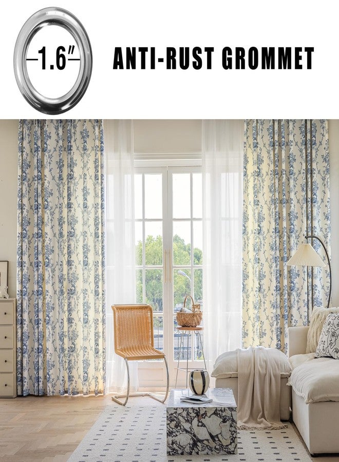 SUOUO Blue and White Floral Chenille Curtains for Living Room Printed Vintage Flower Light Filtering Window Drapes for Bedroom Dining 2 Panels 84 inches Long - Image 2