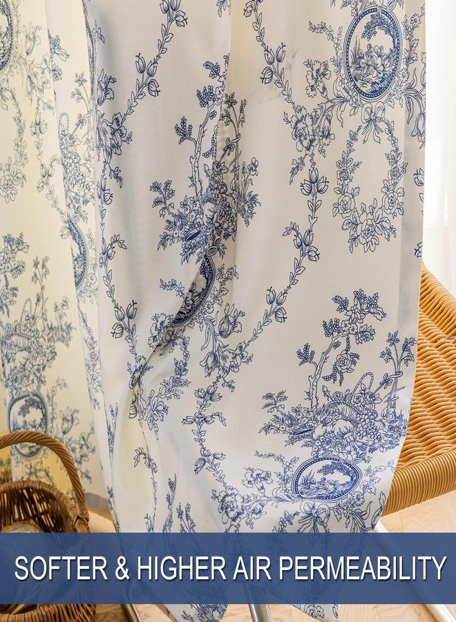 SUOUO Blue and White Floral Chenille Curtains for Living Room Printed Vintage Flower Light Filtering Window Drapes for Bedroom Dining 2 Panels 84 inches Long - Image 4