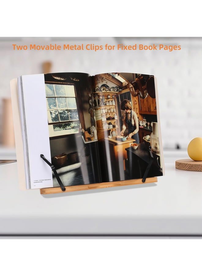 Megrez Book Stand for Reading (13.2 x 9.4 inch) Bamboo Cookbook Stand Holder for Kitchen, Adjustable Book Holder Stand for Tablet/Textbook Holder/Hollow Bookrest Stand, Butterflies - Image 4