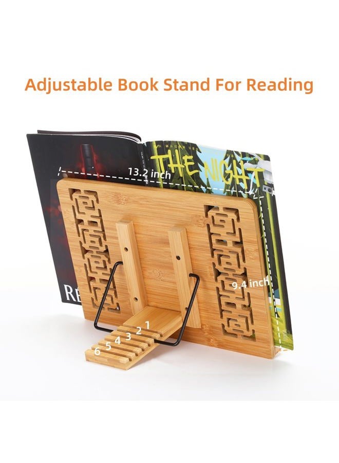 Megrez Book Stand for Reading (13.2 x 9.4 inch) Bamboo Cookbook Stand Holder for Kitchen, Adjustable Book Holder Stand for Tablet/Textbook Holder/Hollow Bookrest Stand, Butterflies - Image 2