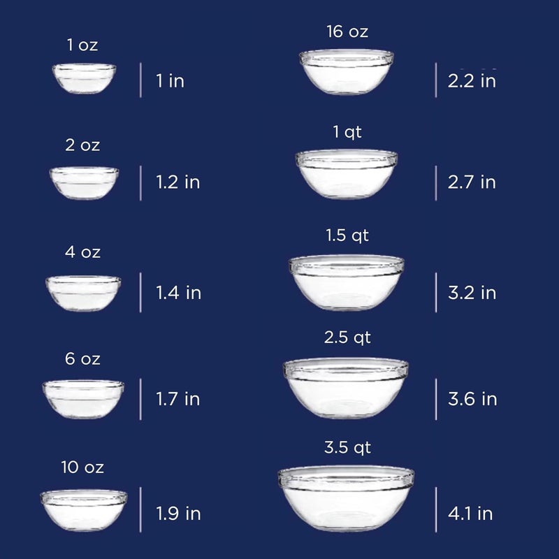 Anchor Hocking 10 Piece Mixing Bowl Set Nesting Serving Bowls  Mixing Bowls 1 oz 2 oz 4 oz 6 oz 10 oz 16 oz 1 Qt 15 Qt 25 Qt 35 Qt - Image 3