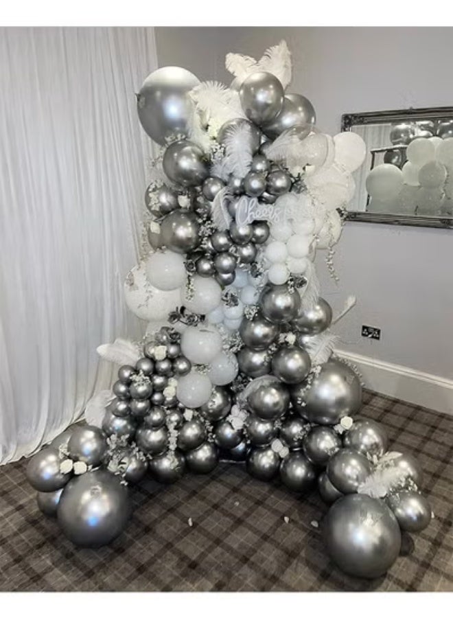 fantasize Disco Ball Arch Kit, White and Silver Balloon Garland With Large Metallic Mirror Balls, Silver Confetti Balloons for Party Decorations - Image 3