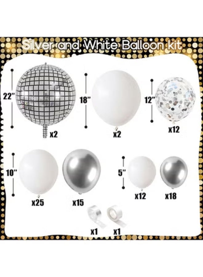 fantasize Disco Ball Arch Kit, White and Silver Balloon Garland With Large Metallic Mirror Balls, Silver Confetti Balloons for Party Decorations - Image 4