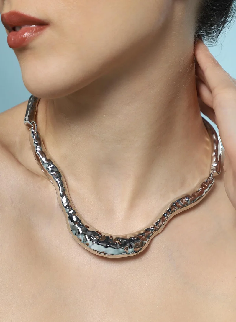 SOHI SOHI Women The Hammered-Horn Collar Necklace | Chrome  Colour | One-Size | Metallic Alloy Material | Lobster Clasp Closure | Necklace For Casual & Evening Wear
