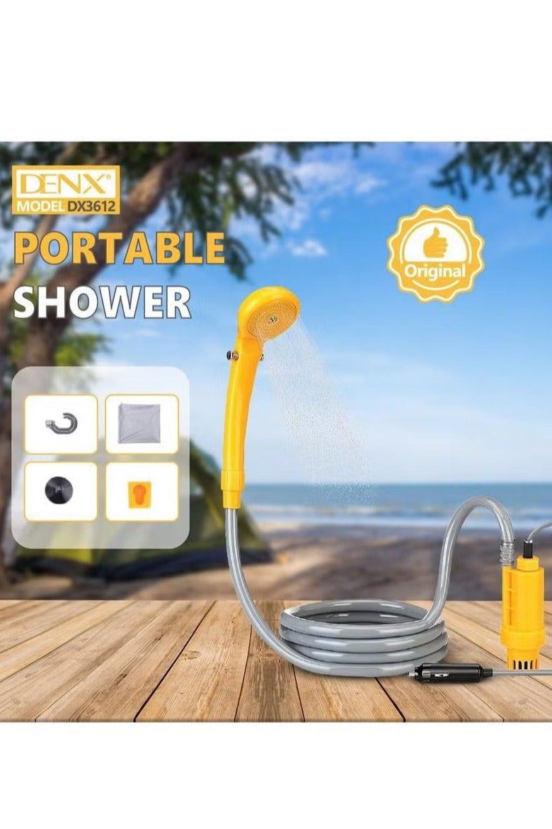 دينكس غسالة سيارات محمولة 12 فولت - تضخ المياه من الدلو إلى تيار دش ثابت ولطيف للتخييم والسفر والشاطئ والسباحة والحيوانات الأليفة والأنشطة الخارجية والداخلية - Image 3