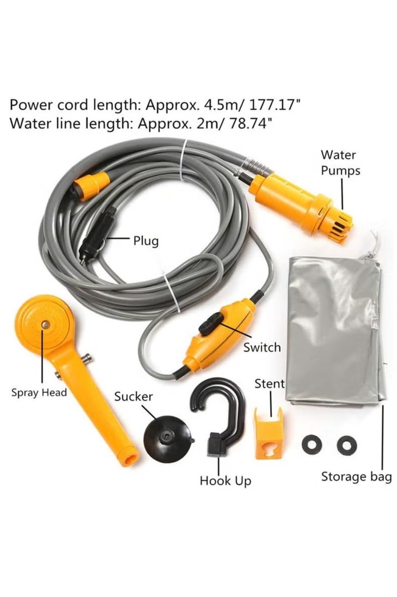 دينكس غسالة سيارات محمولة 12 فولت - تضخ المياه من الدلو إلى تيار دش ثابت ولطيف للتخييم والسفر والشاطئ والسباحة والحيوانات الأليفة والأنشطة الخارجية والداخلية - Image 1