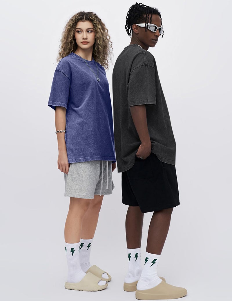 Arssm 3 Pack Men Oversized T Shirts Vintage Tee Loose Fit Short Sleeve Casual Streetwear Baggy Washed Unisex Tops(BlackKhakiBlue-L) - Image 5