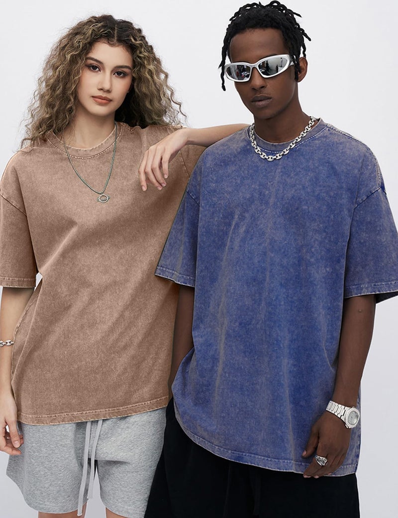 Arssm 3 Pack Men Oversized T Shirts Vintage Tee Loose Fit Short Sleeve Casual Streetwear Baggy Washed Unisex Tops(BlackKhakiBlue-L) - Image 2