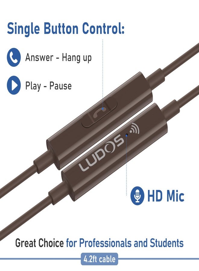 LUDOS FEROX Wired Earbuds in-Ear Headphones, 5 Year Warranty, Earphones with Microphone, Noise Isolation Corded for 3.5mm Jack Ear Buds for iPhone, Samsung, Laptop, Kids, School Students - Brown - Image 4