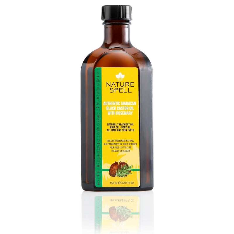 Nature Spell Jamaican Black Castor Oil Infused with Rosemary for Body & Hair, Strengthen Roots & Treat Damaged Hair, 5.07 Fl Oz