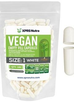 XPRS Nutra Size 1 Empty Capsules - 100 Count Empty Vegan Capsules - Vegetarian Empty Pill Capsules- DIY Vegetable Capsule Filling- Veggie Pill Capsules Empty Caps (White)  - Image 1