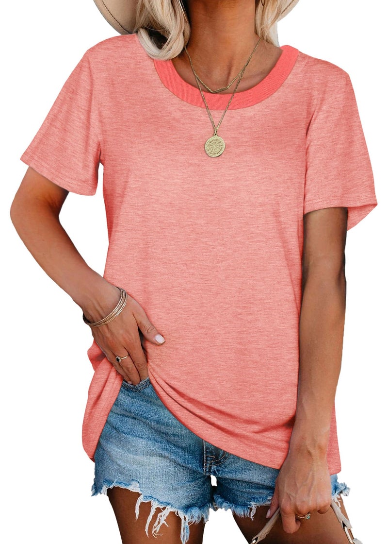Jescakoo Crewneck T Shirts for Women Plain Tees Short Sleeve Summer Tops Cute Blouses 2XL - Image 3