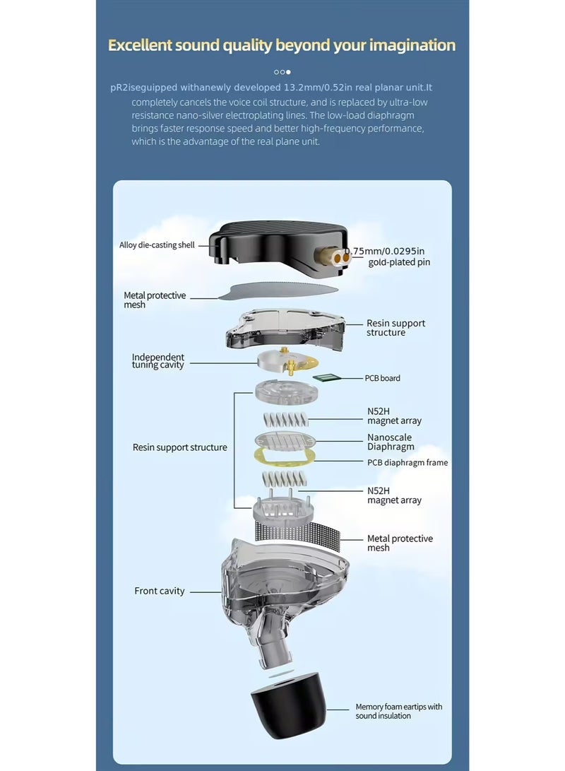 KZ x HBB PR2 cm-Ear Metal Earphones Planar Magnetic Driver IEM HIFI Headphones Monitor Earbuds Bass Sport Headset - Image 4