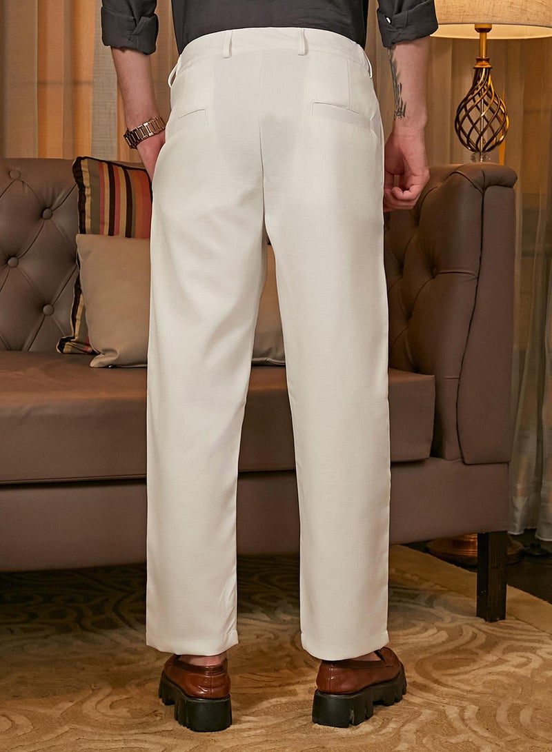 Campus Sutra Men's Cream White Straight Tailored Trousers  - Image 5