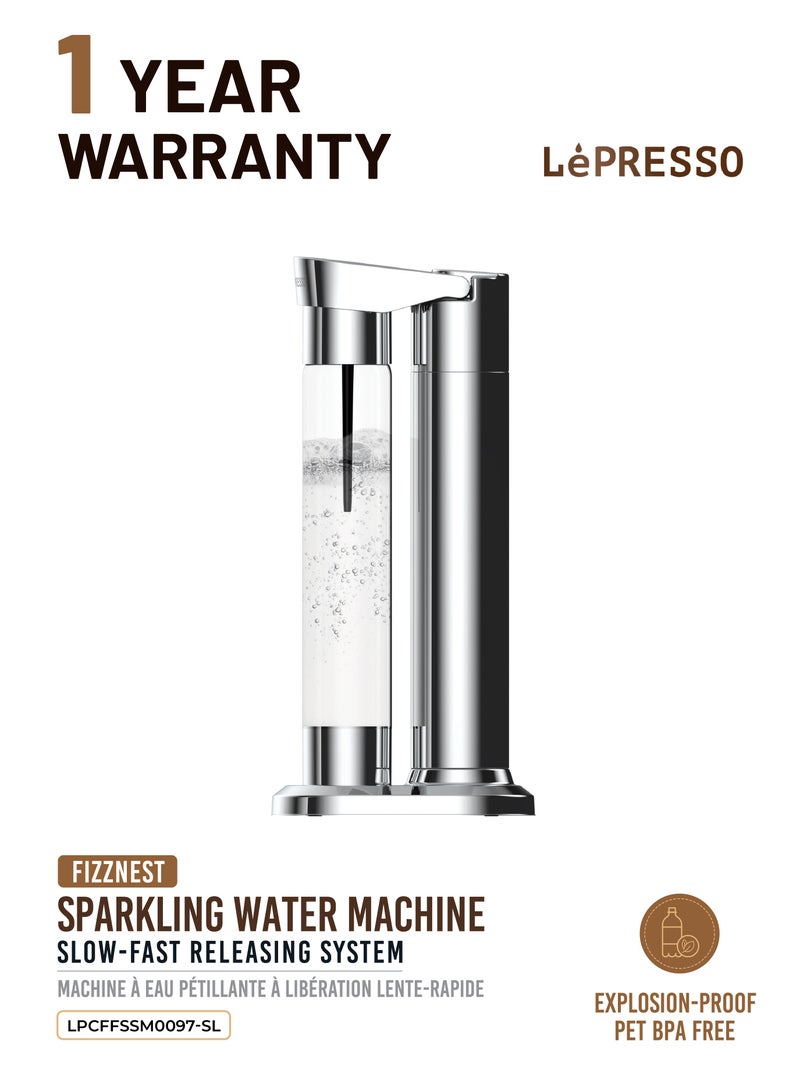 LePRESSO Sparkling Water Maker with Slow-Fast Releasing System / Dual Bottle Support 500ml-350ml / Explosion-Proof Pet BPA Free / Co2 Chargers / CO2 Capsule Compatible / Easy to Clean - Silver - Image 1
