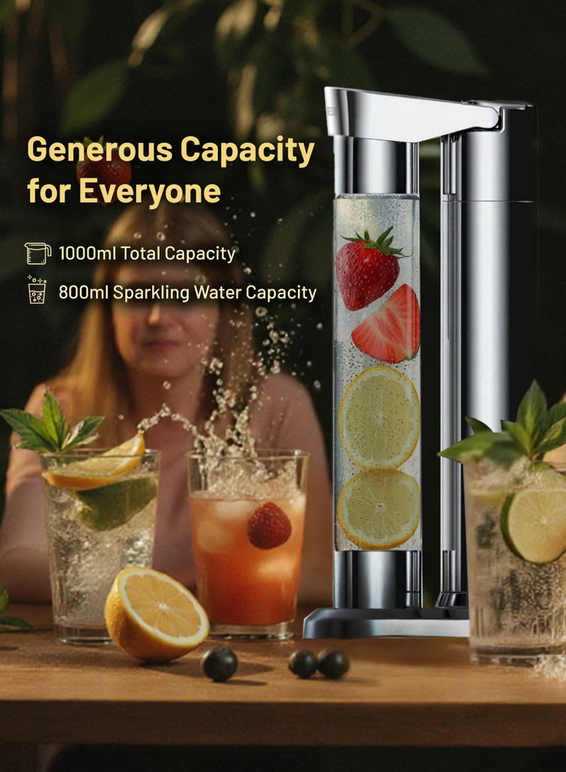 LePRESSO Sparkling Water Maker with Slow-Fast Releasing System / Dual Bottle Support 500ml-350ml / Explosion-Proof Pet BPA Free / Co2 Chargers / CO2 Capsule Compatible / Easy to Clean - Silver - Image 3