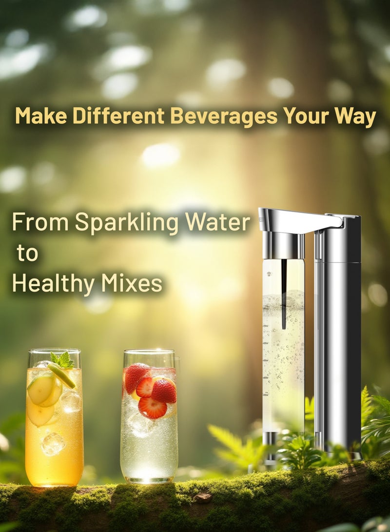 LePRESSO Sparkling Water Maker with Slow-Fast Releasing System / Dual Bottle Support 500ml-350ml / Explosion-Proof Pet BPA Free / Co2 Chargers / CO2 Capsule Compatible / Easy to Clean - Silver - Image 5