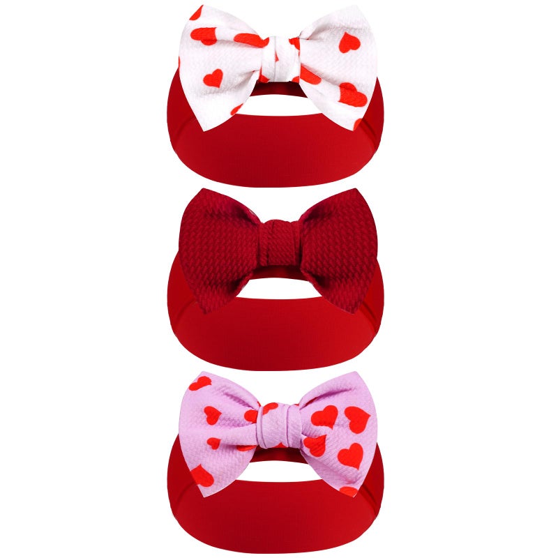 baotongle 3pcs 6'' Large Valentines Baby Bow Headbands with Bows High Stretchy Soft Nylon Headbands Baby Hair Accessories for Infant Baby Girls Red Light Pink Heart - Image 1