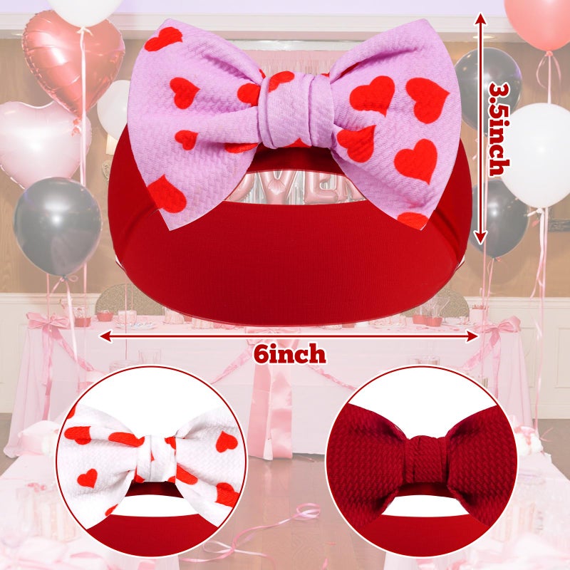 baotongle 3pcs 6'' Large Valentines Baby Bow Headbands with Bows High Stretchy Soft Nylon Headbands Baby Hair Accessories for Infant Baby Girls Red Light Pink Heart - Image 2