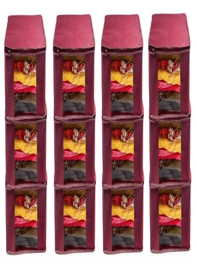 EasyGoods® Saree Covers with Zip – 9 Inch, Non-Woven, Wardrobe Organizer, Clothes Storage Bag with Transparent Window, Saree Bags for Storage, Pack of 12, Maroon - Image 1