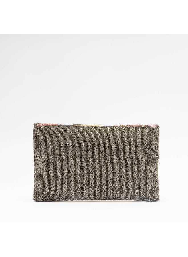 Crystalicious Renee Floral Handcrafted Beaded Golden Clutch Brown Bag Elegance for Every Occasion Day to Night - Image 3