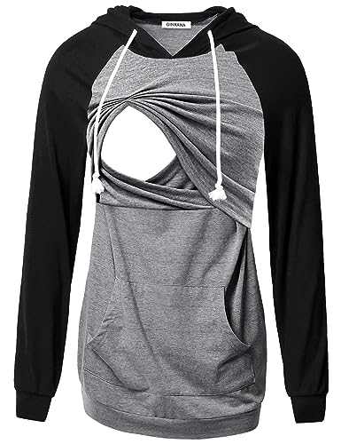 GINKANA Women's Maternity Nursing Shirts Top Long Sleeves Breastfeeding Maternity Tops Casual Clothes with Kangaroo Pocket - Image 1
