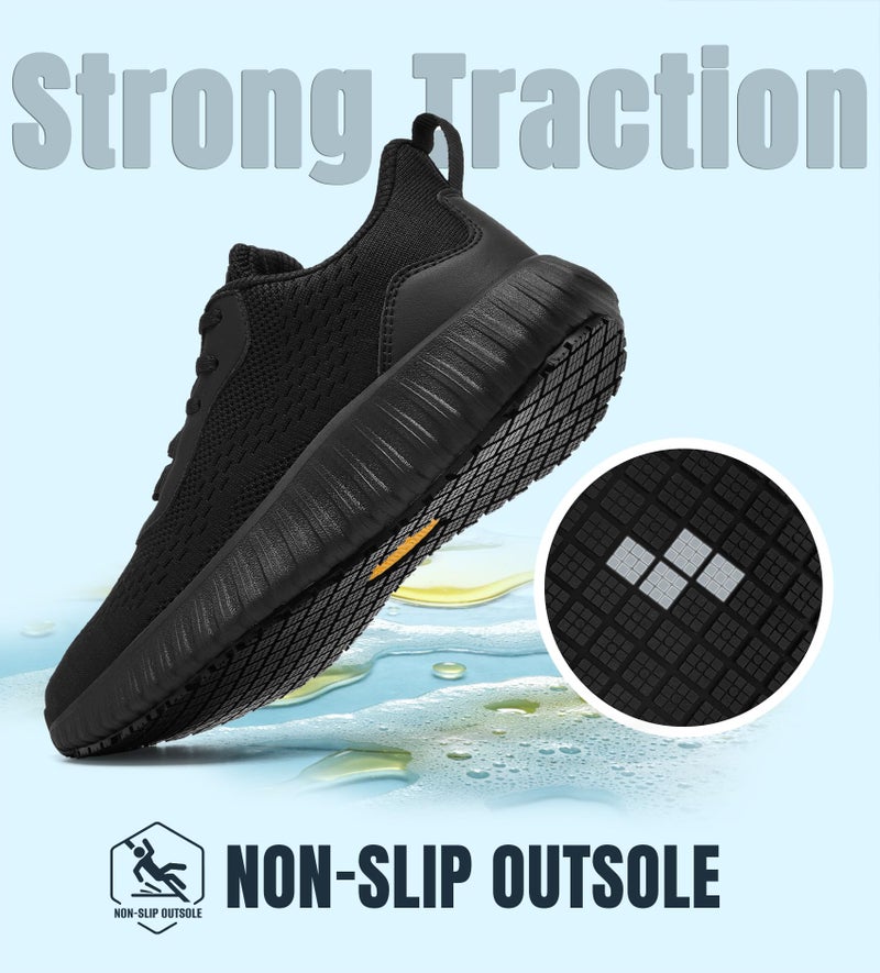 SHULOOK Women's Non Slip Work Shoes Slip-Resistant Kitchen Chef Restaurant Food Service Nurse Shoe Comfortable Mesh Breathable Walking Sneakers Black Size 8 - Image 3