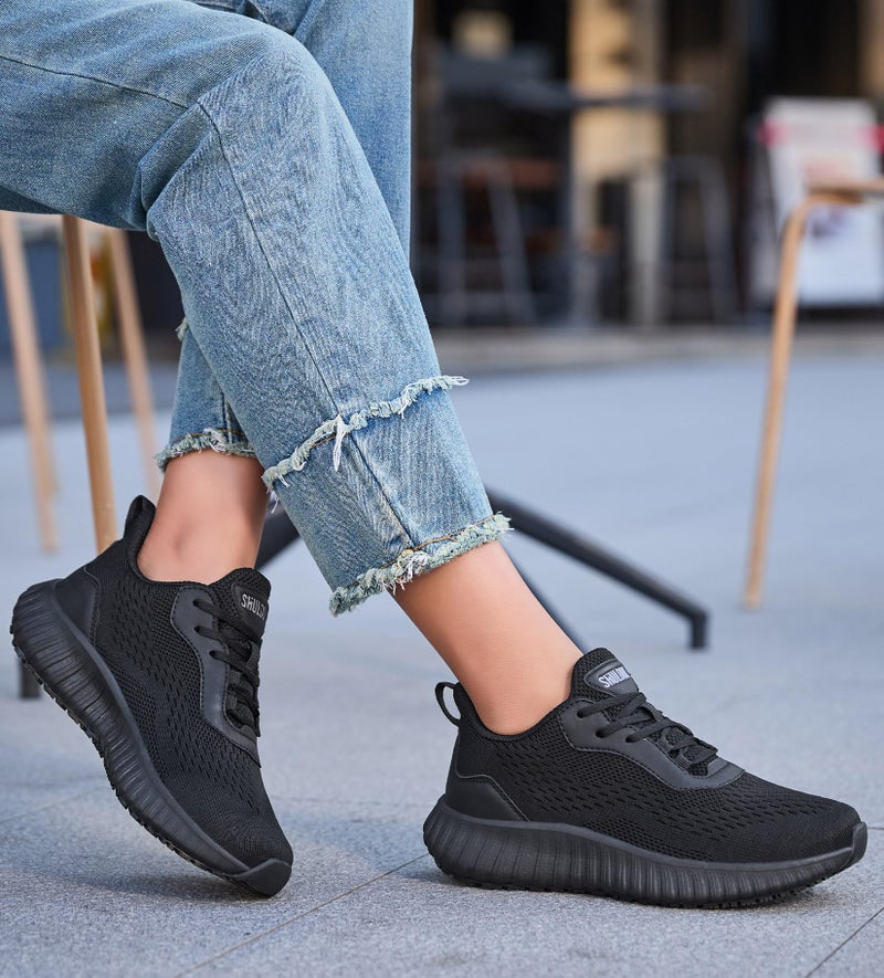 SHULOOK Women's Non Slip Work Shoes Slip-Resistant Kitchen Chef Restaurant Food Service Nurse Shoe Comfortable Mesh Breathable Walking Sneakers Black Size 8 - Image 2