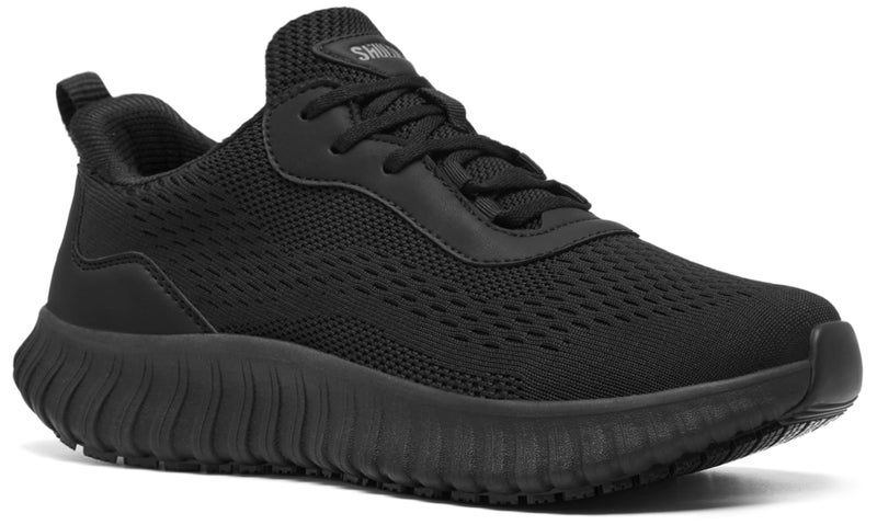 SHULOOK Women's Non Slip Work Shoes Slip-Resistant Kitchen Chef Restaurant Food Service Nurse Shoe Comfortable Mesh Breathable Walking Sneakers Black Size 8 - Image 1