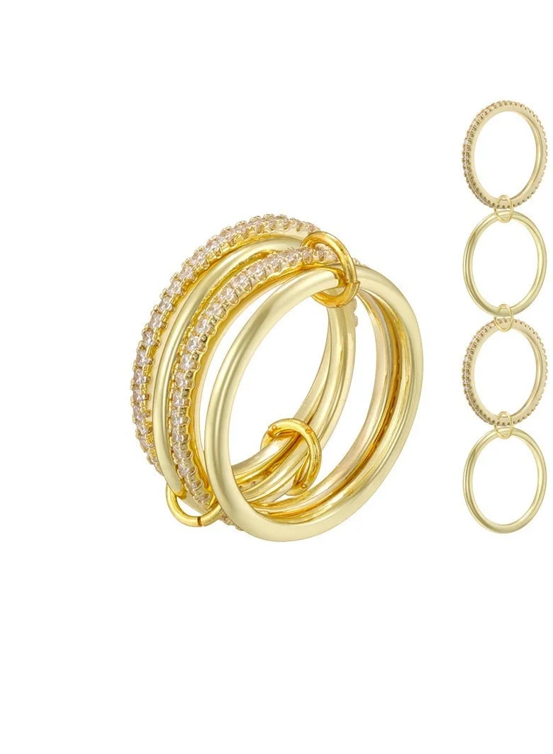Sosha Elegance  Golden Pavé Link Ring  | Best Price UAE