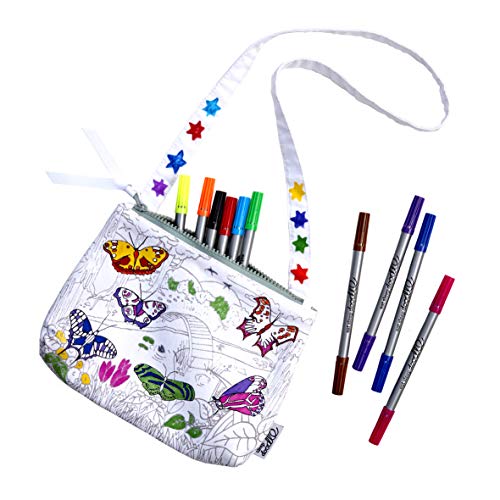 eatsleepdoodle DIY Coloring Butterfly Crossbody Bag for Kids with Washable Markers Reusable Colorable Bag for Girls Boys Creative Arts Crafts Activity Fun Gift for Travel School - Image 1