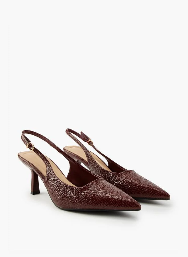 Flora Bella By Shoexpress Textured Pointed Toe Shoes with Flared Heels