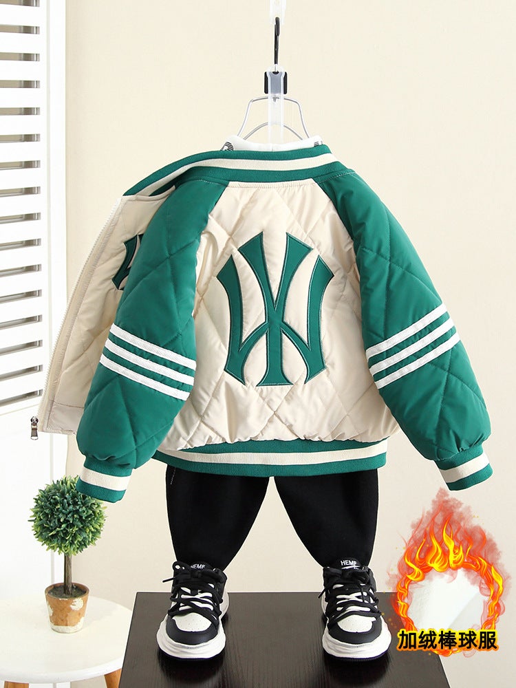 4292 Boys' Velvet Baseball Jacket Winter Jacket Top Baby Thickened Cotton Jacket - Image 2