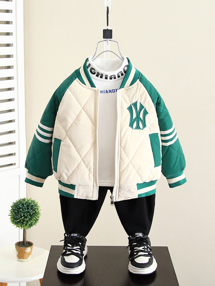 4292 Boys' Velvet Baseball Jacket Winter Jacket Top Baby Thickened Cotton Jacket - Image 4