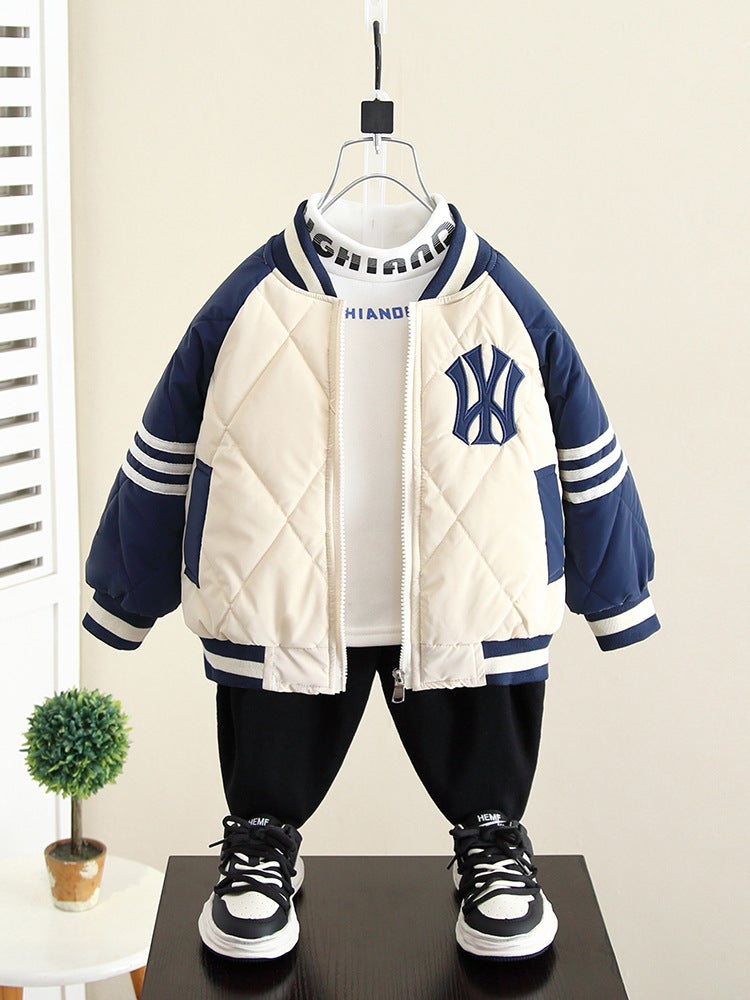 4292 Boys' Velvet Baseball Jacket Winter Jacket Top Baby Thickened Cotton Jacket - Image 5