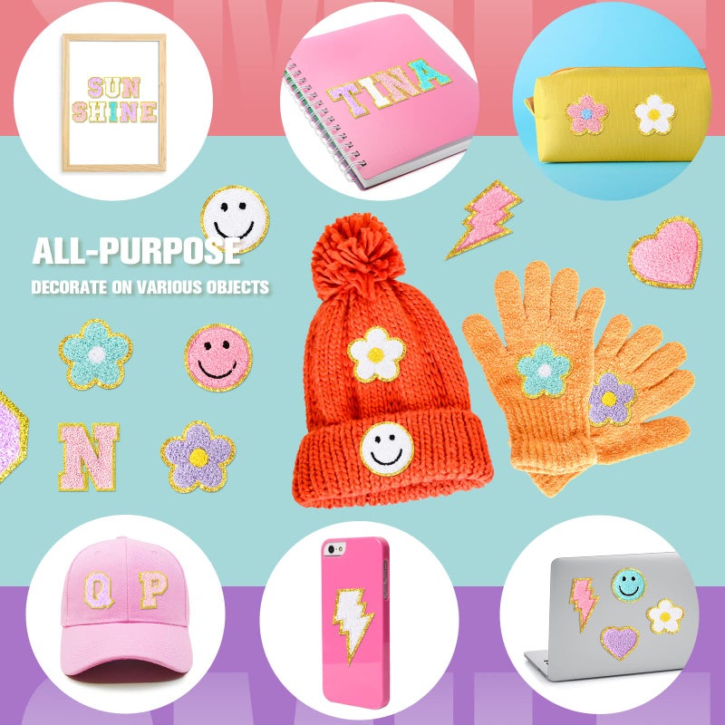 Hanaive Chenille Letter Patches Self Adhesive Stickers for DIY, 136 Pcs Fuzzy Cute Self Adhesive Chenille Patches Embroidery Jackets, Jeans Gift Bag Decoration(Cute Style,Pastel Color) - Image 5