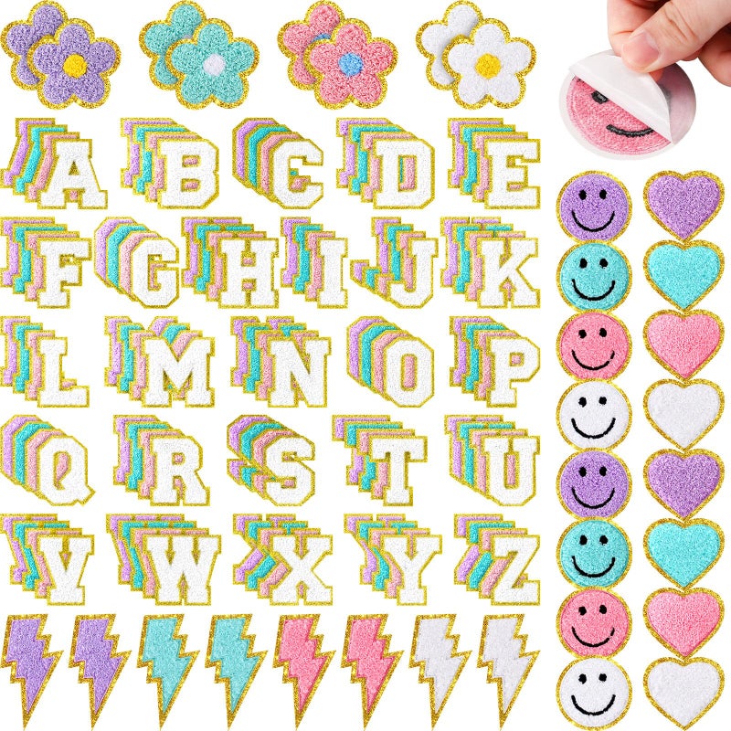Hanaive Chenille Letter Patches Self Adhesive Stickers for DIY, 136 Pcs Fuzzy Cute Self Adhesive Chenille Patches Embroidery Jackets, Jeans Gift Bag Decoration(Cute Style,Pastel Color) - Image 1